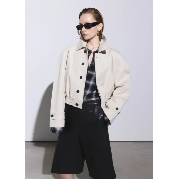 The Frankie Shop Turenne Curved Jacket - Beige - Oversized Minimalist Jackets in Beige - Shop at Luxury Shoes 