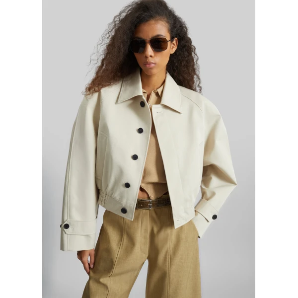 The Frankie Shop Turenne Curved Jacket - Beige - Oversized Minimalist Jackets in Beige - Shop at Luxury Shoes 