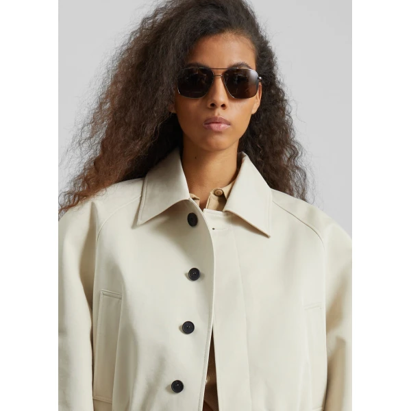The Frankie Shop Turenne Curved Jacket - Beige - Oversized Minimalist Jackets in Beige - Shop at Luxury Shoes 