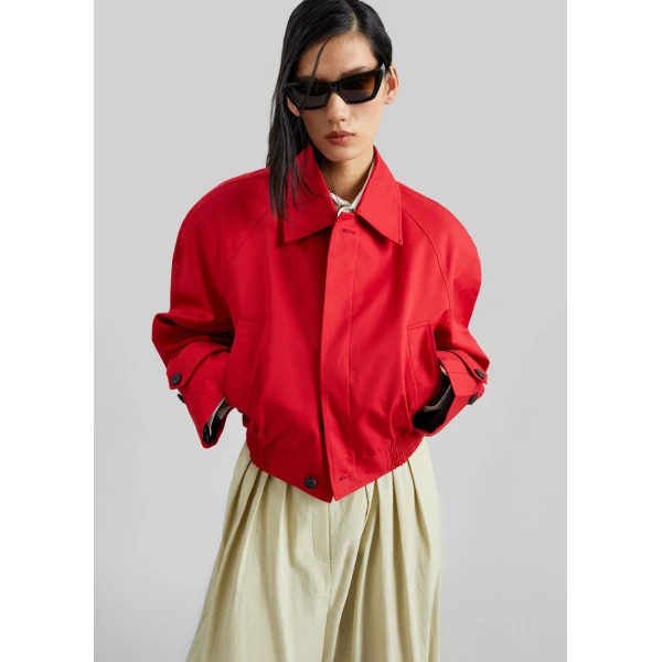 The Frankie Shop Turenne Curved Jacket - Red - Oversized Minimalist Jackets in Red - Shop at Luxury Shoes 