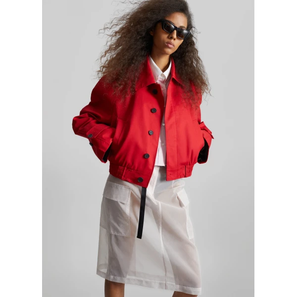 The Frankie Shop Turenne Curved Jacket - Red - Oversized Minimalist Jackets in Red - Shop at Luxury Shoes 