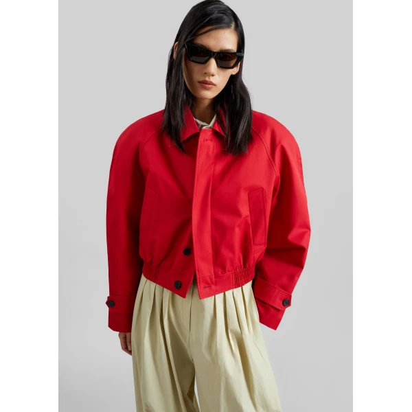 The Frankie Shop Turenne Curved Jacket - Red - Oversized Minimalist Jackets in Red - Shop at Luxury Shoes 