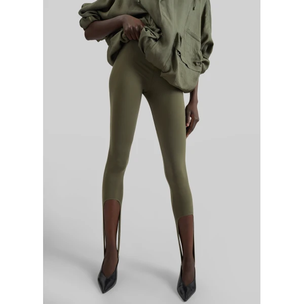 The Frankie Shop Twilla Stirrup Leggings - Olive - Oversized Minimalist Pants in Green - Shop at Luxury Shoes 