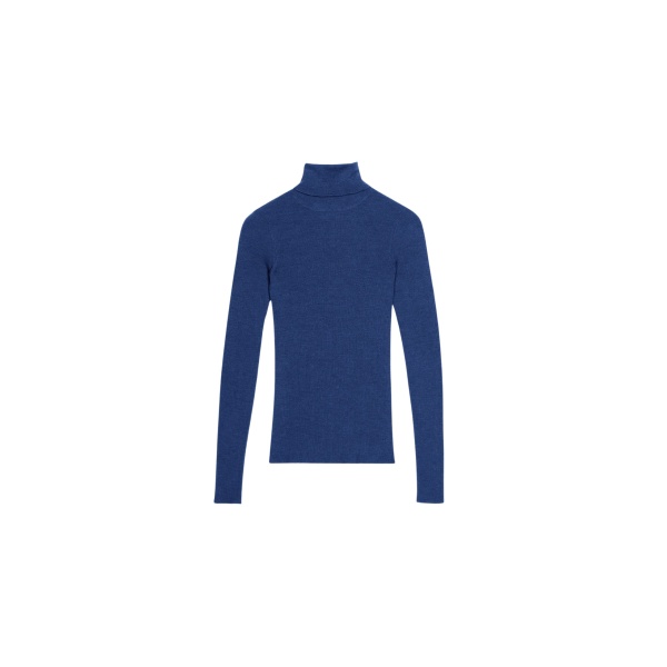 The Frankie Shop Utica Thin Turtleneck Sweater - Blue - Oversized Minimalist Knitwear in Blue - Shop at Luxury Shoes 