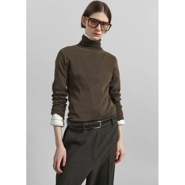 The Frankie Shop Utica Thin Turtleneck Sweater – Olive, view 2