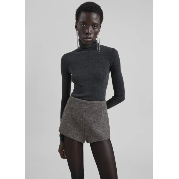The Frankie Shop Vail Brushed Wool Hot Pants - Grey Melange - Oversized Minimalist Shorts in Grey - Shop at Luxury Shoes 