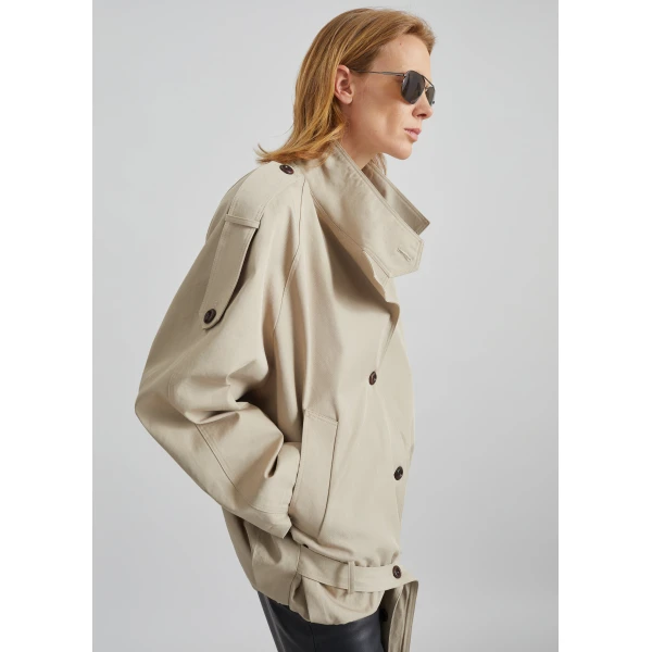 The Frankie Shop Vallby Belted Short Trench - Beige - Oversized Minimalist Coats in Beige - Shop at Luxury Shoes 