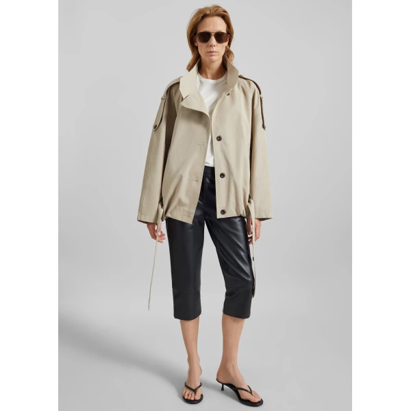 The Frankie Shop Vallby Belted Short Trench - Beige - Oversized Minimalist Coats in Beige - Shop at Luxury Shoes 