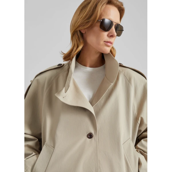 The Frankie Shop Vallby Belted Short Trench - Beige - Oversized Minimalist Coats in Beige - Shop at Luxury Shoes 