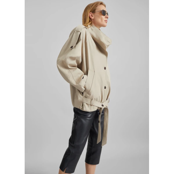 The Frankie Shop Vallby Belted Short Trench - Beige - Oversized Minimalist Coats in Beige - Shop at Luxury Shoes 