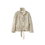 The Frankie Shop Vallby Belted Short Trench - Beige - Oversized Minimalist Coats in Beige - Shop at Luxury Shoes 