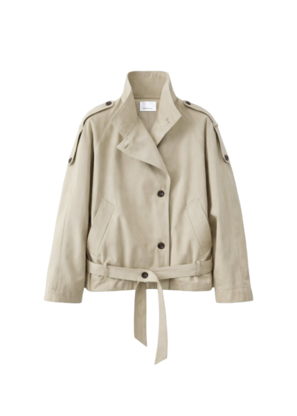 The Frankie Shop Vallby Belted Short Trench - Beige - Oversized Minimalist Coats in Beige - Shop at Luxury Shoes 