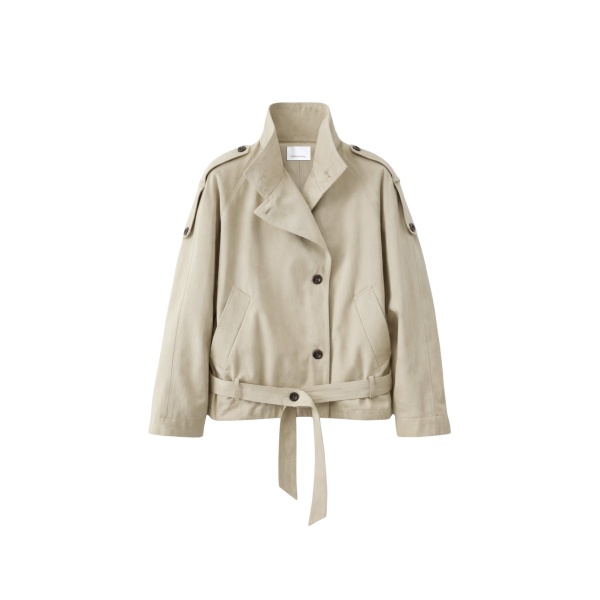 The Frankie Shop Vallby Belted Short Trench - Beige - Oversized Minimalist Coats in Beige - Shop at Luxury Shoes 
