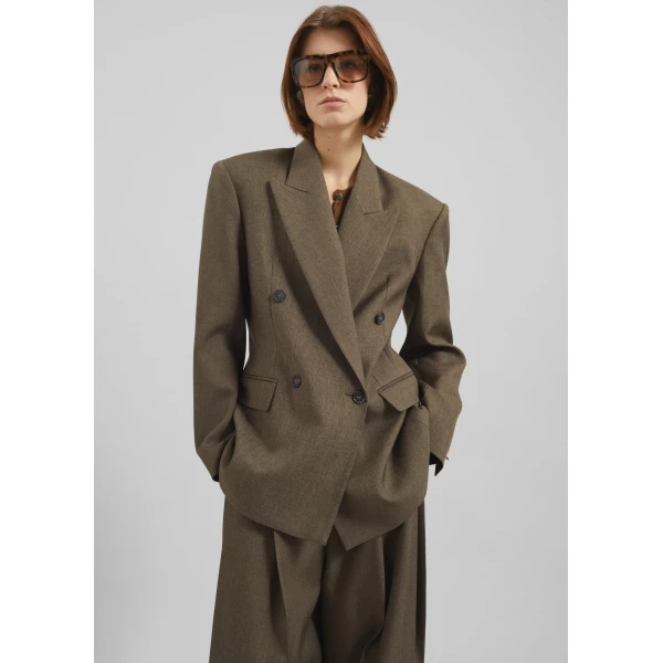 The Frankie Shop Vallsta Double-Breasted Blazer - Brown Melange - Oversized Minimalist Jackets in Beige - Shop at Luxury Shoes 