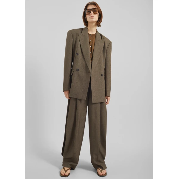 The Frankie Shop Vallsta Double-Breasted Blazer - Brown Melange - Oversized Minimalist Jackets in Beige - Shop at Luxury Shoes 