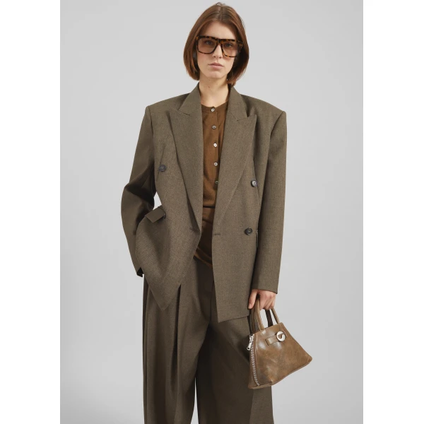 The Frankie Shop Vallsta Double-Breasted Blazer - Brown Melange - Oversized Minimalist Jackets in Beige - Shop at Luxury Shoes 