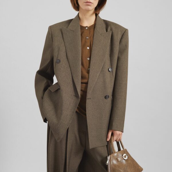 The Frankie Shop Vallsta Double-Breasted Blazer – Brown Melange, view 4