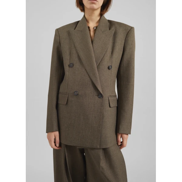 The Frankie Shop Vallsta Double-Breasted Blazer - Brown Melange - Oversized Minimalist Jackets in Beige - Shop at Luxury Shoes 
