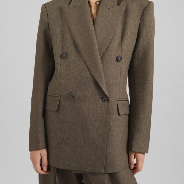 The Frankie Shop Vallsta Double-Breasted Blazer – Brown Melange, view 5