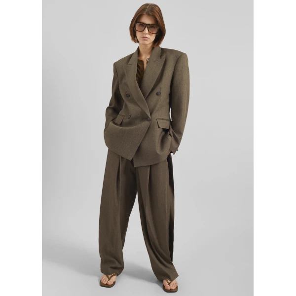 The Frankie Shop Vallsta Double-Breasted Blazer - Brown Melange - Oversized Minimalist Jackets in Beige - Shop at Luxury Shoes 