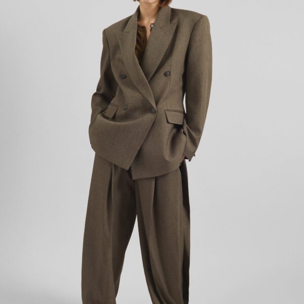 The Frankie Shop Vallsta Double-Breasted Blazer – Brown Melange, view 6