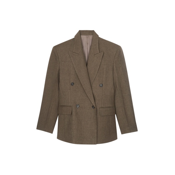 The Frankie Shop Vallsta Double-Breasted Blazer - Brown Melange - Oversized Minimalist Jackets in Beige - Shop at Luxury Shoes 