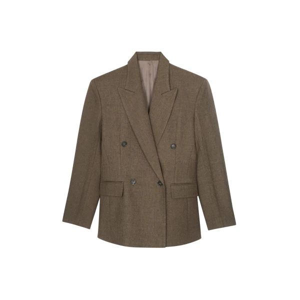The Frankie Shop Vallsta Double-Breasted Blazer - Brown Melange - Oversized Minimalist Jackets in Beige - Shop at Luxury Shoes 