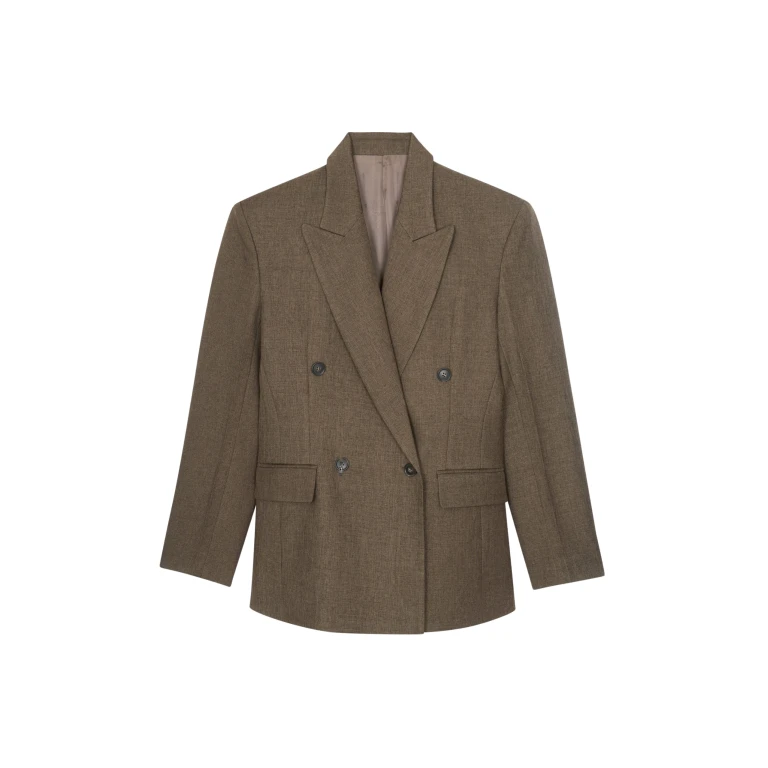 The Frankie Shop Vallsta Double-Breasted Blazer - Brown Melange - Oversized Minimalist Jackets in Beige - Shop at Luxury Shoes 