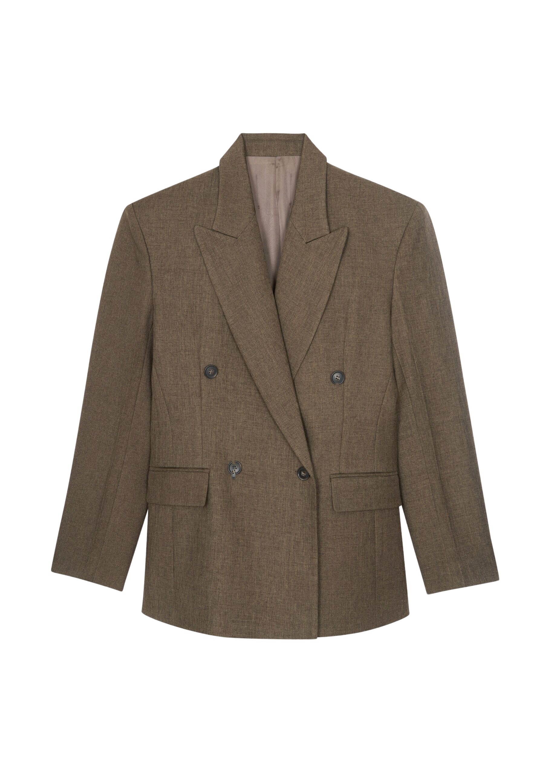 The Frankie Shop Vallsta Double-Breasted Blazer – Brown Melange