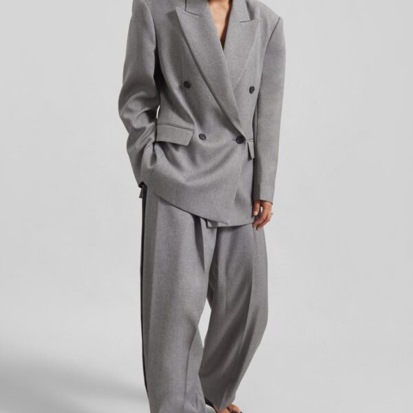 The Frankie Shop Vallsta Double-Breasted Blazer – Grey Melange, view 2
