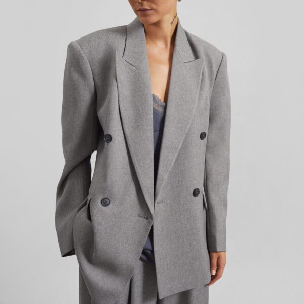 The Frankie Shop Vallsta Double-Breasted Blazer – Grey Melange, view 3