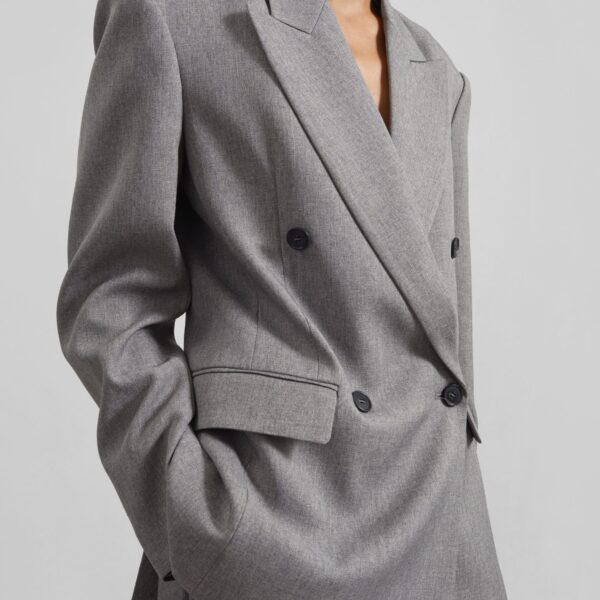 The Frankie Shop Vallsta Double-Breasted Blazer – Grey Melange, view 4