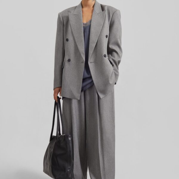 The Frankie Shop Vallsta Double-Breasted Blazer – Grey Melange, view 5