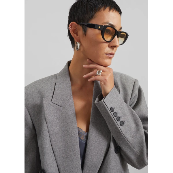 The Frankie Shop Vallsta Double-Breasted Blazer - Grey Melange - Oversized Minimalist Jackets in Grey - Shop at Luxury Shoes 