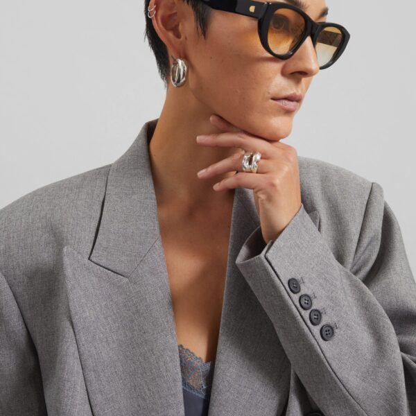 The Frankie Shop Vallsta Double-Breasted Blazer – Grey Melange, view 6