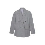 The Frankie Shop Vallsta Double-Breasted Blazer - Grey Melange - Oversized Minimalist Jackets in Grey - Shop at Luxury Shoes 
