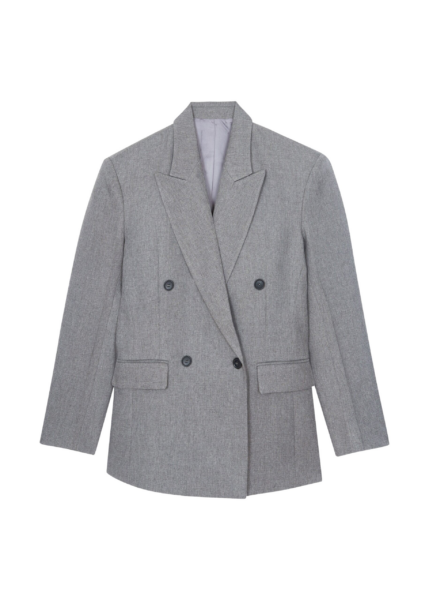 The Frankie Shop Vallsta Double-Breasted Blazer - Grey Melange - Oversized Minimalist Jackets in Grey - Shop at Luxury Shoes 