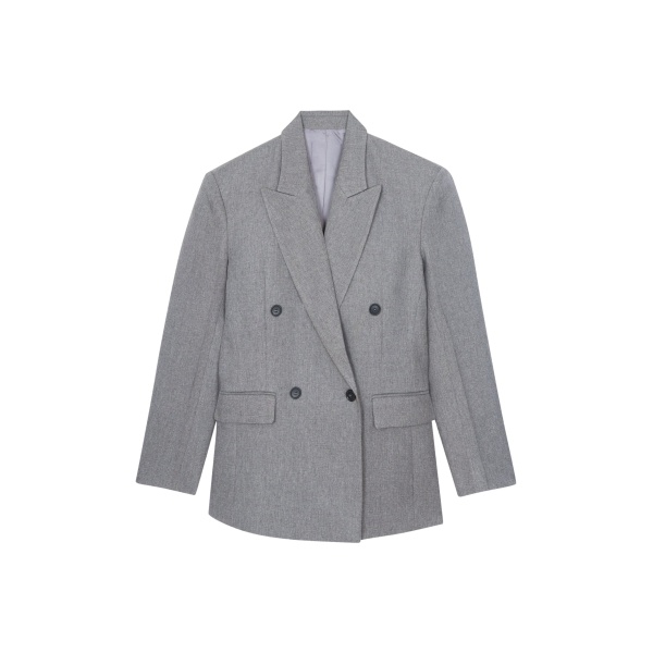 The Frankie Shop Vallsta Double-Breasted Blazer - Grey Melange - Oversized Minimalist Jackets in Grey - Shop at Luxury Shoes 