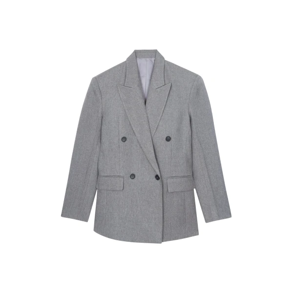 The Frankie Shop Vallsta Double-Breasted Blazer - Grey Melange - Oversized Minimalist Jackets in Grey - Shop at Luxury Shoes 
