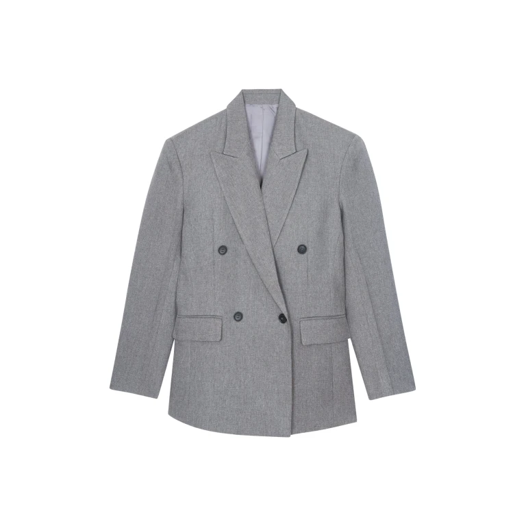 The Frankie Shop Vallsta Double-Breasted Blazer - Grey Melange - Oversized Minimalist Jackets in Grey - Shop at Luxury Shoes 
