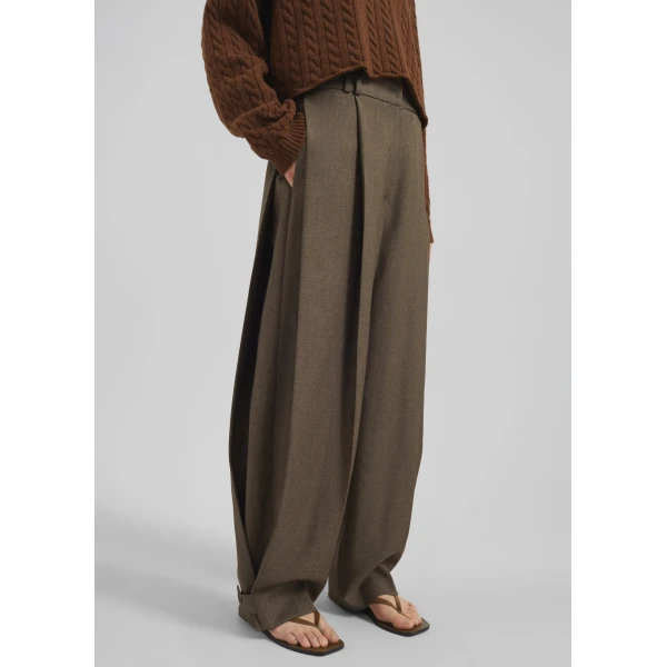 The Frankie Shop Vallsta Tailored Trousers - Brown Melange - Oversized Minimalist Pants in Beige - Shop at Luxury Shoes 