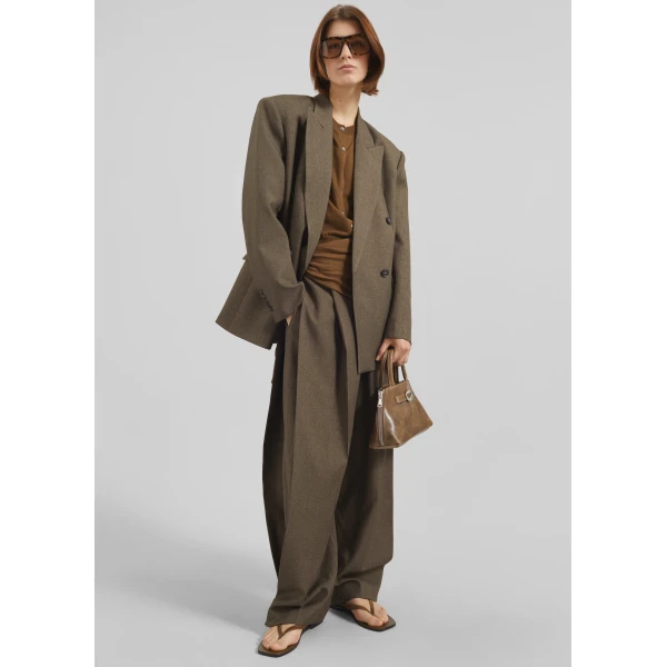The Frankie Shop Vallsta Tailored Trousers - Brown Melange - Oversized Minimalist Pants in Beige - Shop at Luxury Shoes 
