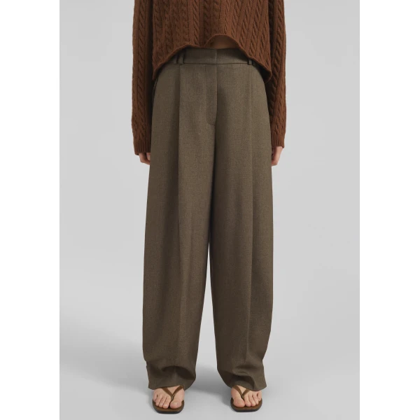 The Frankie Shop Vallsta Tailored Trousers - Brown Melange - Oversized Minimalist Pants in Beige - Shop at Luxury Shoes 