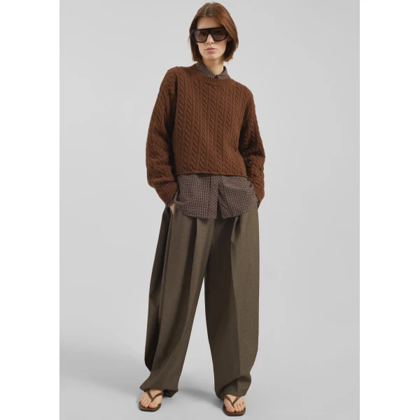 The Frankie Shop Vallsta Tailored Trousers - Brown Melange - Oversized Minimalist Pants in Beige - Shop at Luxury Shoes 