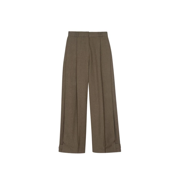 The Frankie Shop Vallsta Tailored Trousers - Brown Melange - Oversized Minimalist Pants in Beige - Shop at Luxury Shoes 