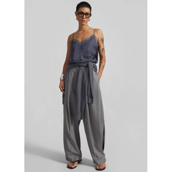 The Frankie Shop Vallsta Tailored Trousers - Grey Melange - Oversized Minimalist Pants in Grey - Shop at Luxury Shoes 