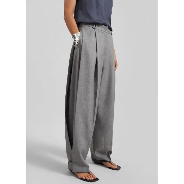 The Frankie Shop Vallsta Tailored Trousers - Grey Melange - Oversized Minimalist Pants in Grey - Shop at Luxury Shoes 