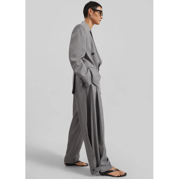 The Frankie Shop Vallsta Tailored Trousers - Grey Melange - Oversized Minimalist Pants in Grey - Shop at Luxury Shoes 