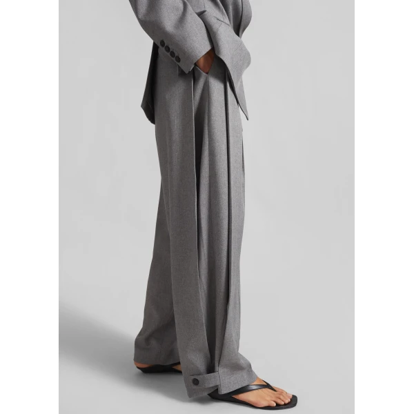 The Frankie Shop Vallsta Tailored Trousers - Grey Melange - Oversized Minimalist Pants in Grey - Shop at Luxury Shoes 