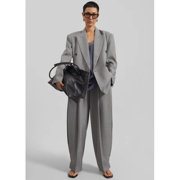 The Frankie Shop Vallsta Tailored Trousers - Grey Melange - Oversized Minimalist Pants in Grey - Shop at Luxury Shoes 
